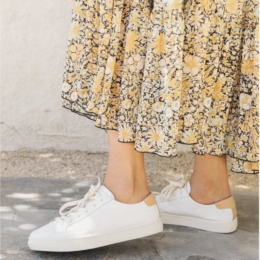 Soludos Women's Original Ibiza Leather Sneakers 5‎ White Tan Neutral Travel NEW